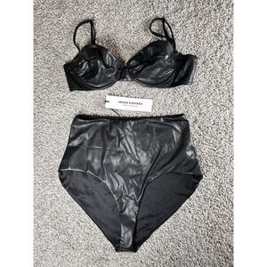 Vassia Kostara Black Pleather Lingerie Large bustier-style bra High Waist Briefs
